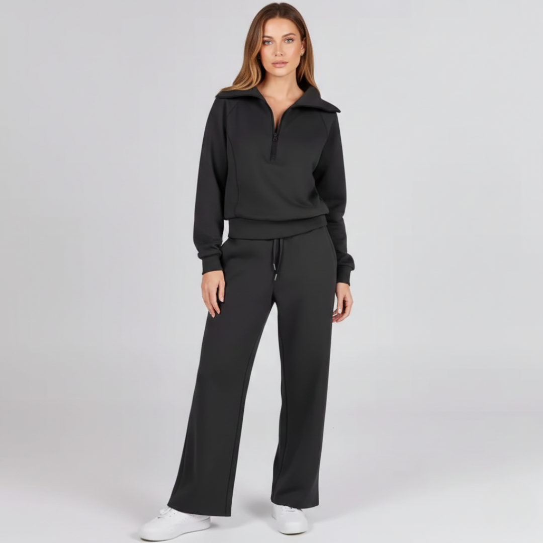 Women’s Two Piece Set with Zip Jacket – Flared Pants Co Ord Outfit