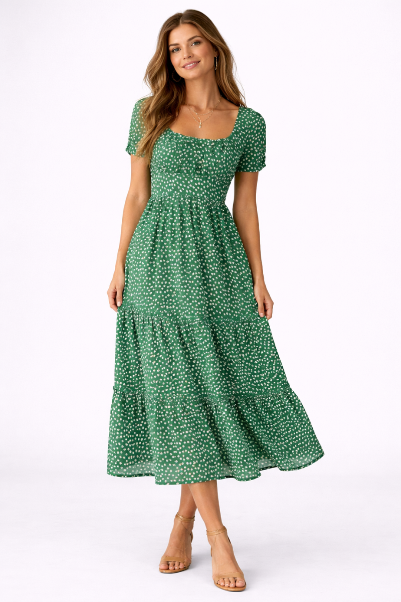 Vintage Floral Maxi Summer Dress for Women – Puff Sleeve Square Neck Beach Dress