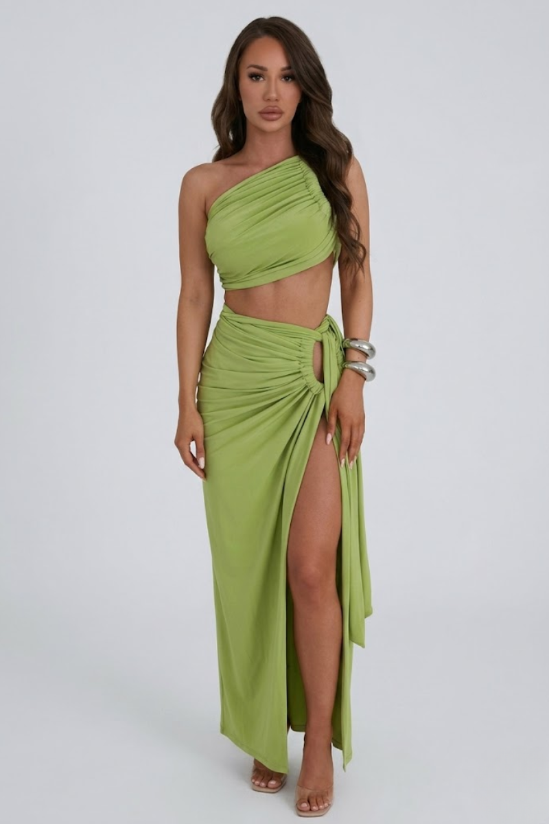 Women's 2 Piece Backless Crop Top and Long Skirt Outfit