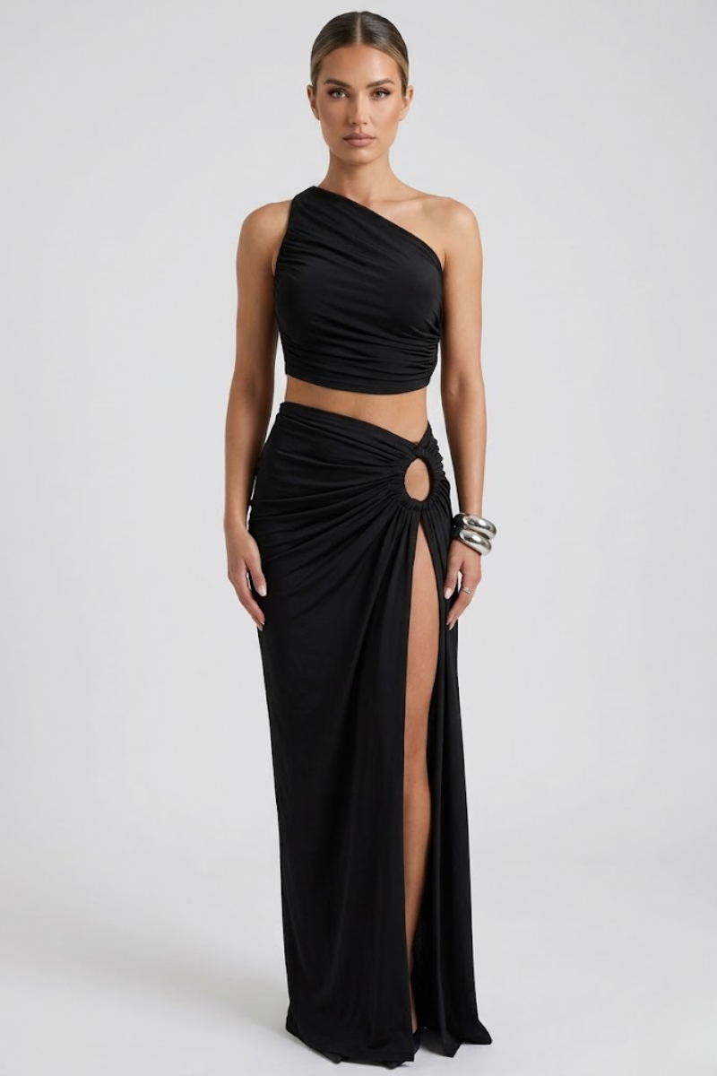Women's 2 Piece Backless Crop Top and Long Skirt Outfit