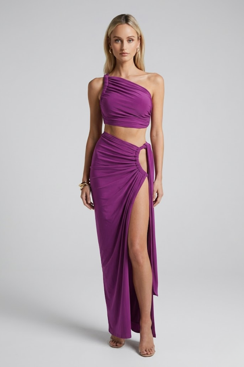 Women's 2 Piece Backless Crop Top and Long Skirt Outfit