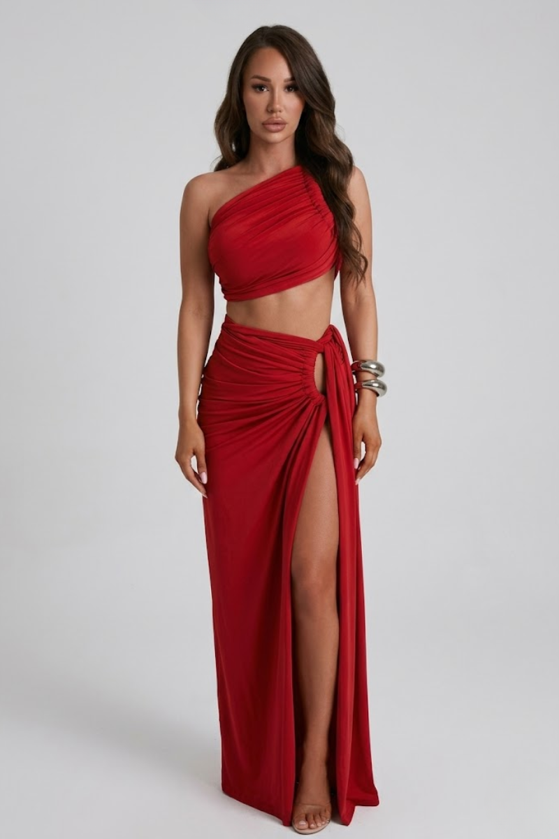 Women's 2 Piece Backless Crop Top and Long Skirt Outfit