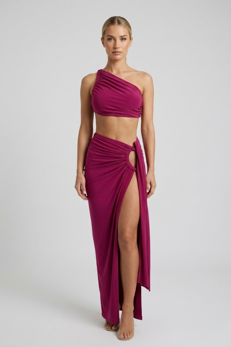 Women's 2 Piece Backless Crop Top and Long Skirt Outfit