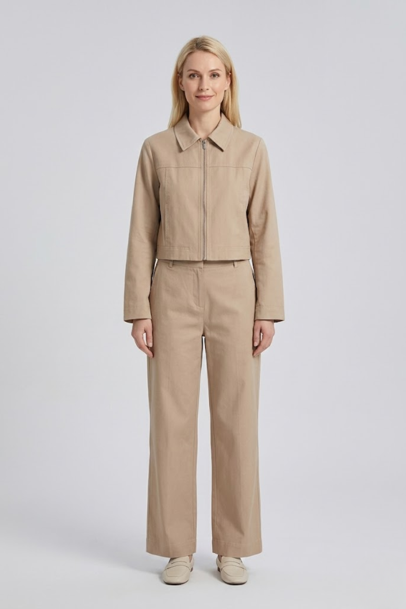 Women's 2 Piece Cotton Linen Crop Top and Trousers Outfit