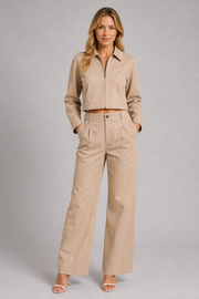 Women's 2 Piece Cotton Linen Crop Top and Trousers Outfit