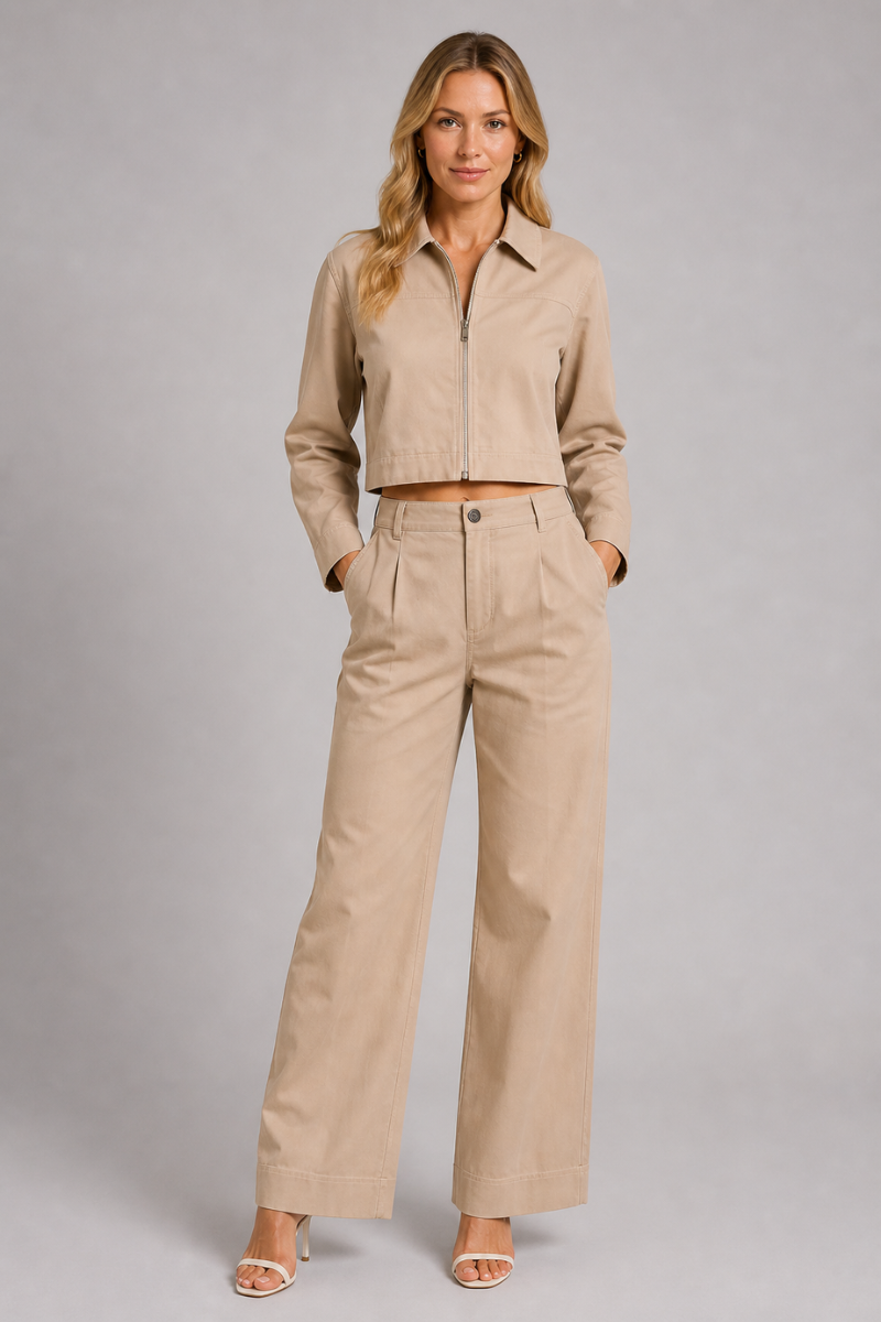 Women's 2 Piece Cotton Linen Crop Top and Trousers Outfit