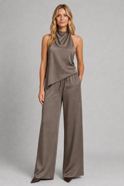 Women's 2 Piece Halter Top and Trousers Outfit Set