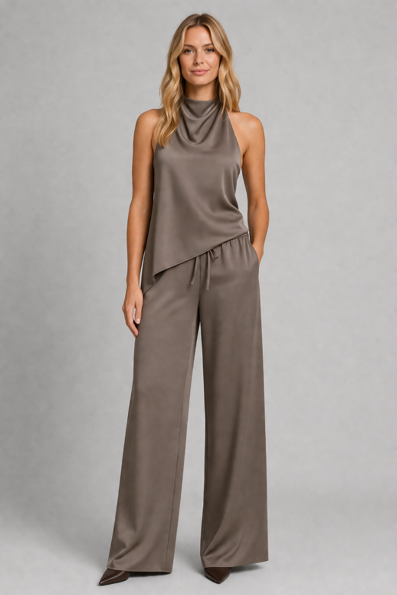 Women's 2 Piece Halter Top and Trousers Outfit Set
