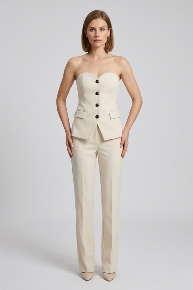 Women's 2 Piece Strapless Top and High Waist Trousers Outfit