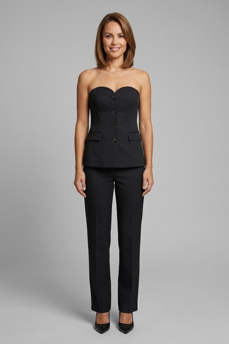 Women's 2 Piece Strapless Top and High Waist Trousers Outfit