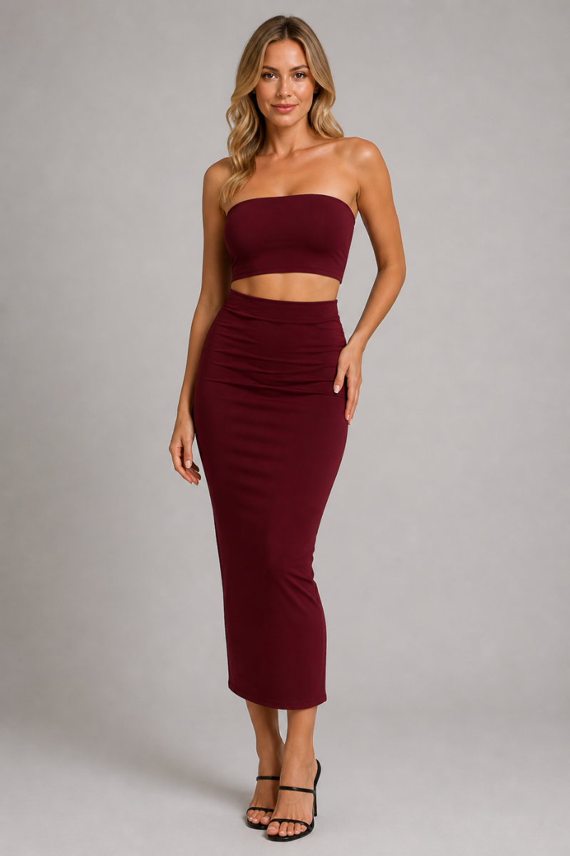 Women's 2 Piece Tube Top and Maxi Skirt Outfit
