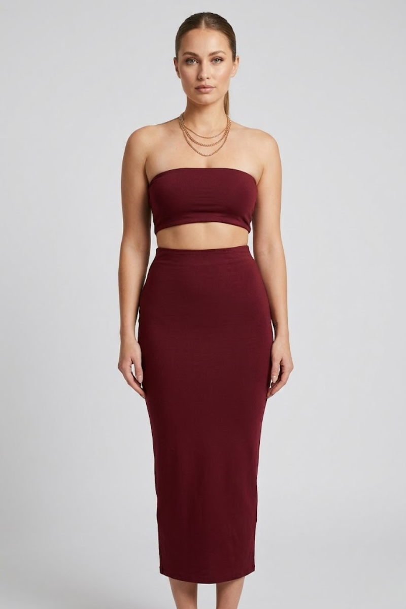 Women's 2 Piece Tube Top and Maxi Skirt Outfit