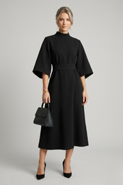 Women's A-Line Midi Dress - Tie Waist Casual Summer Dress