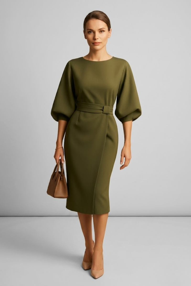 Women's A-Line Midi Dress - Tie Waist Casual Summer Dress