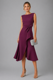 Women's Asymmetric Draped Midi Dress – Sleeveless Elegant Evening Dress