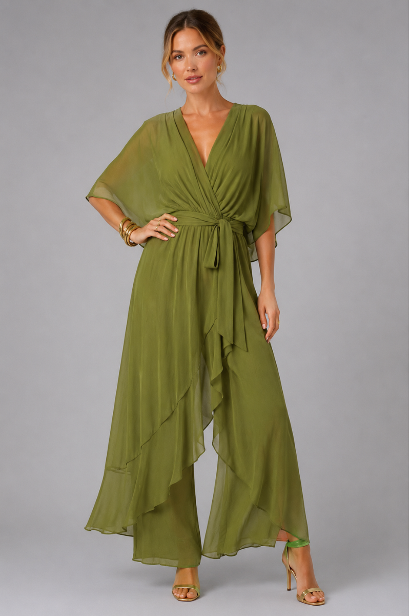 Women's Belted Wrap Midi Dress