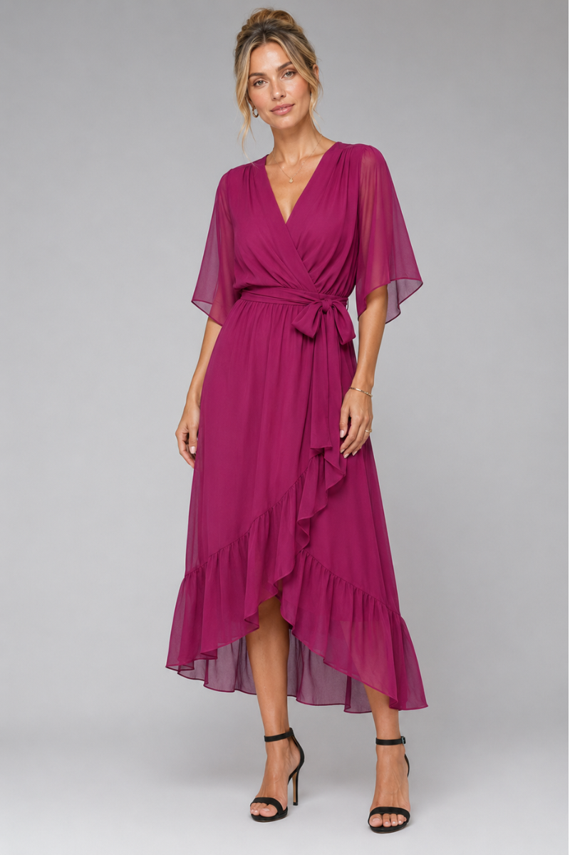 Women's Belted Wrap Midi Dress