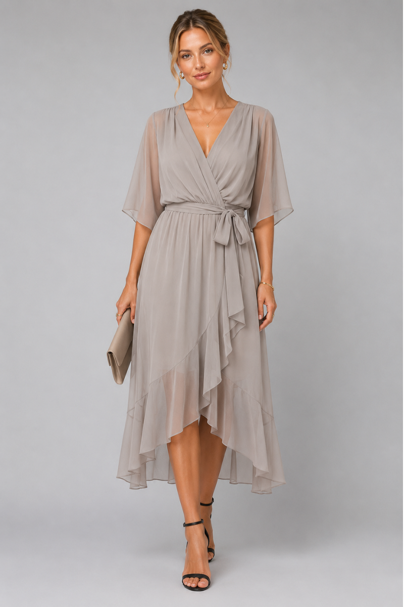 Women's Belted Wrap Midi Dress