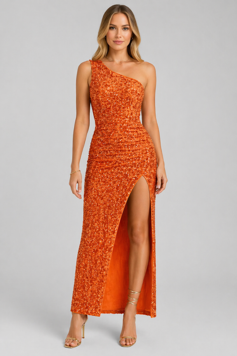 Women's Bodycon Midi Dress - Asymmetric Neck Evening Party Dress