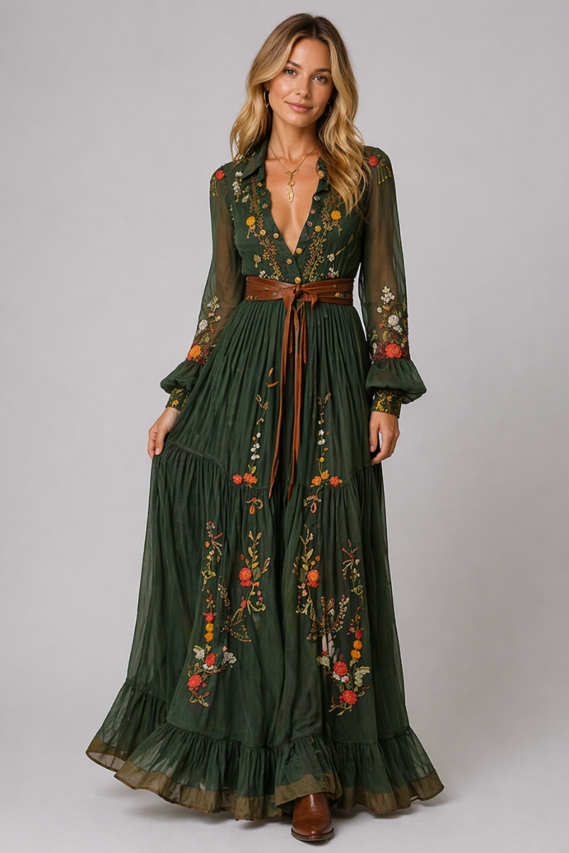 Women's Bohemian Floral Maxi Dress - Casual Summer Boho Dress