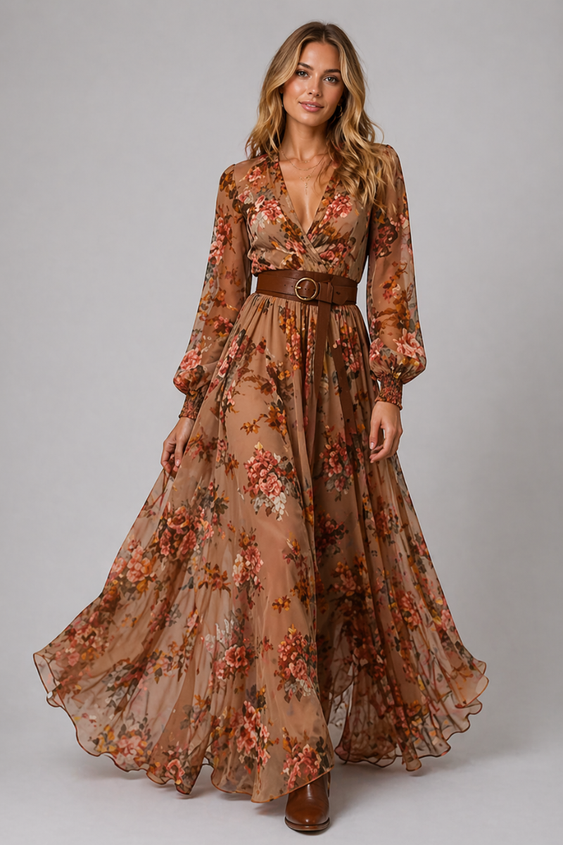 Women's Bohemian Floral Maxi Dress - Casual Summer Boho Dress
