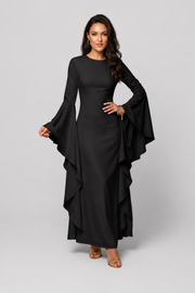 Women's Crew Neck Maxi Dress - Flared Sleeve Casual Evening Dress