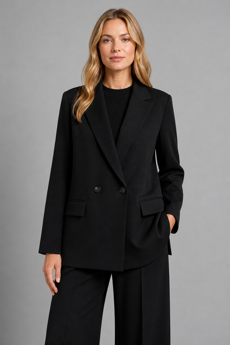 Women's Double Breasted Blazer Jacket – Button Front Long Sleeve Outfit