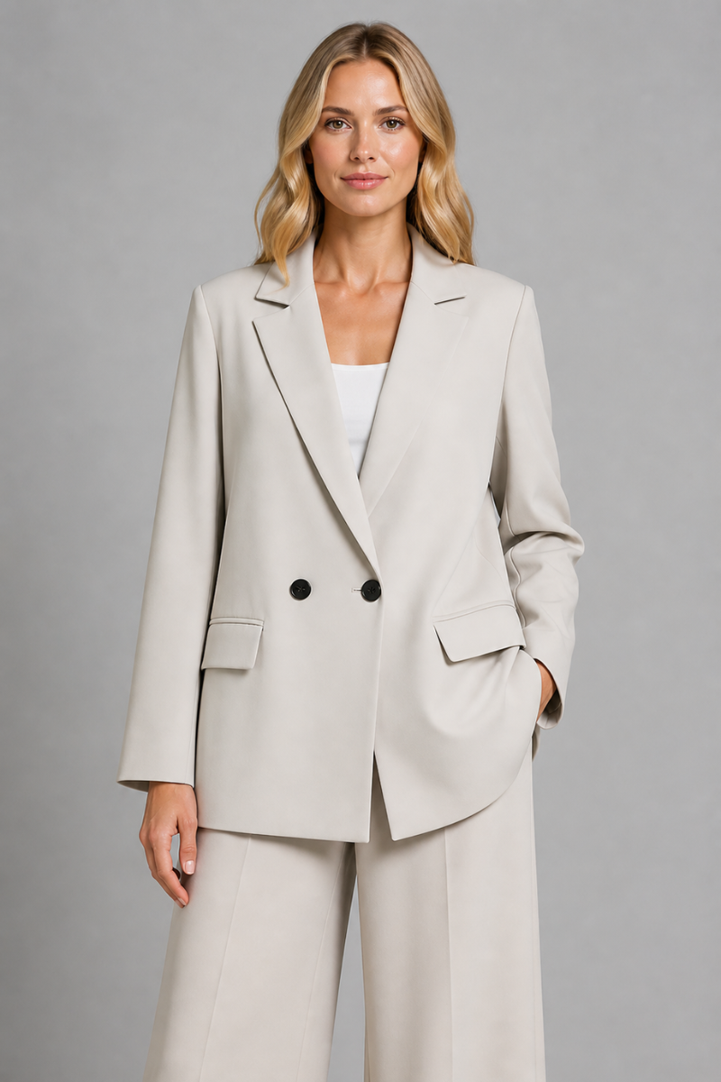 Women's Double Breasted Blazer Jacket – Button Front Long Sleeve Outfit