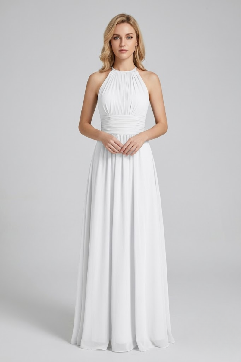 Women's Dusty Sage Halter Neck Chiffon Bridesmaid Maxi Dress