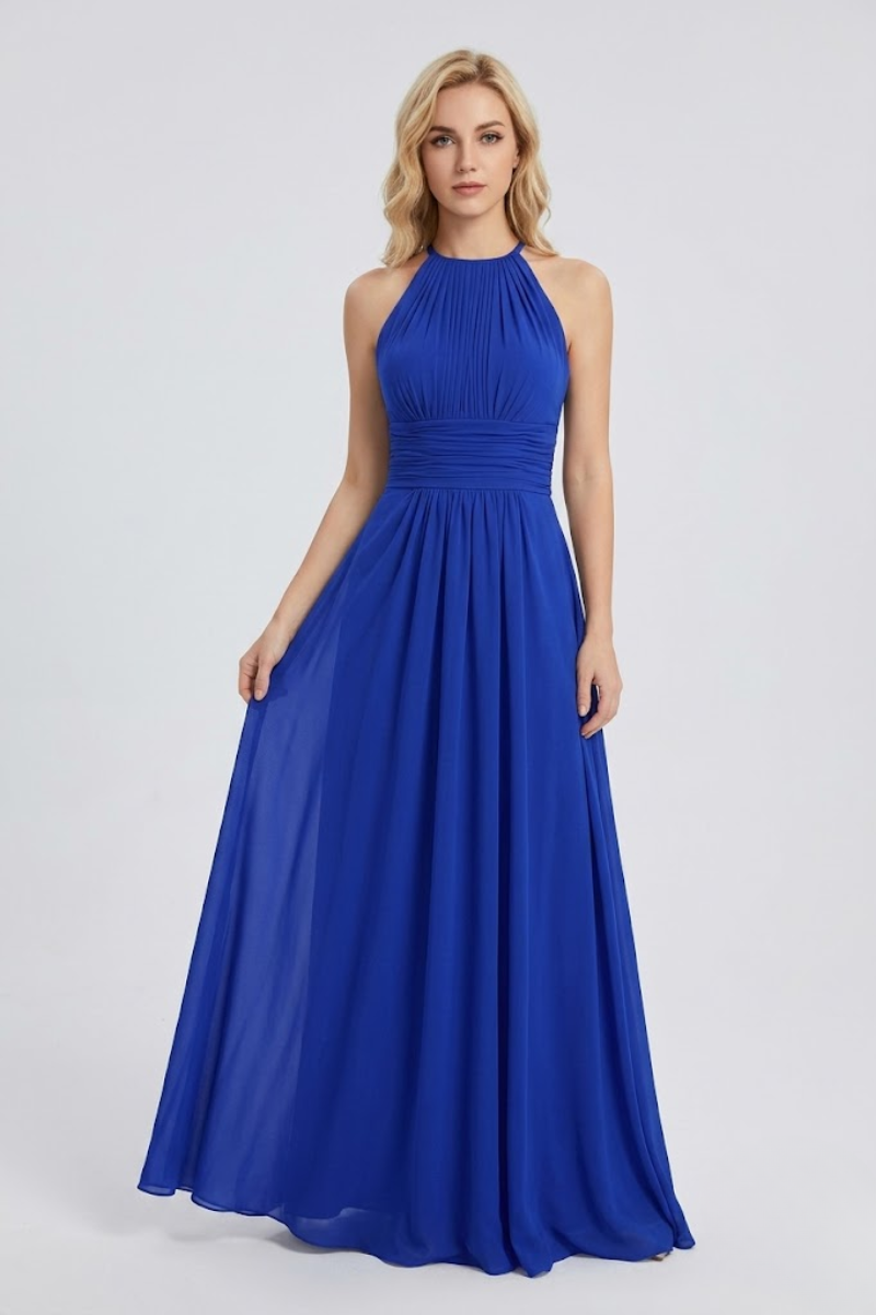 Women's Dusty Sage Halter Neck Chiffon Bridesmaid Maxi Dress