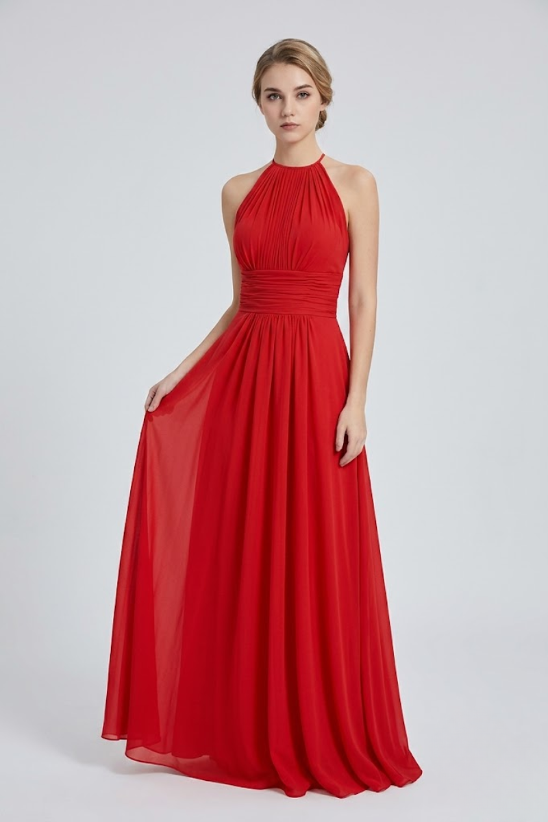 Women's Dusty Sage Halter Neck Chiffon Bridesmaid Maxi Dress
