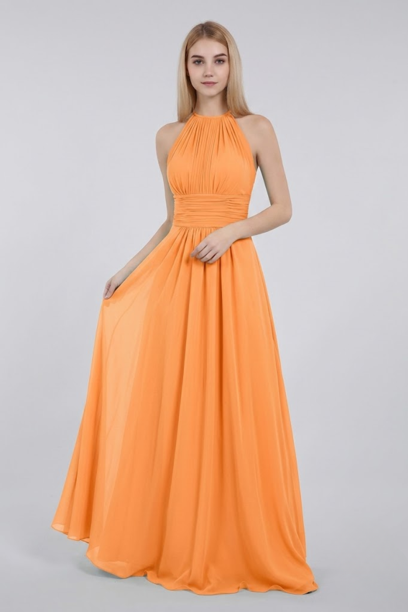 Women's Dusty Sage Halter Neck Chiffon Bridesmaid Maxi Dress