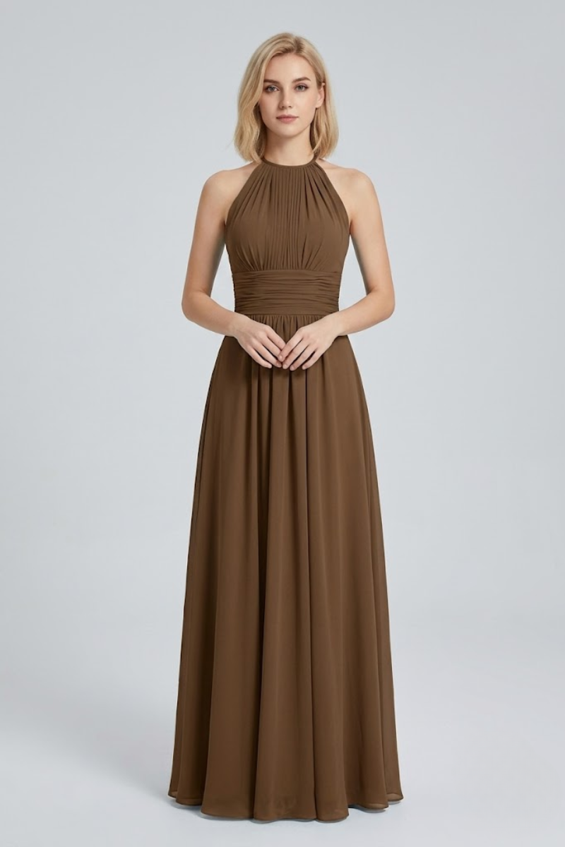 Women's Dusty Sage Halter Neck Chiffon Bridesmaid Maxi Dress