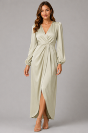 Women's Elegant V-Neck Lantern Sleeve Midi Dress