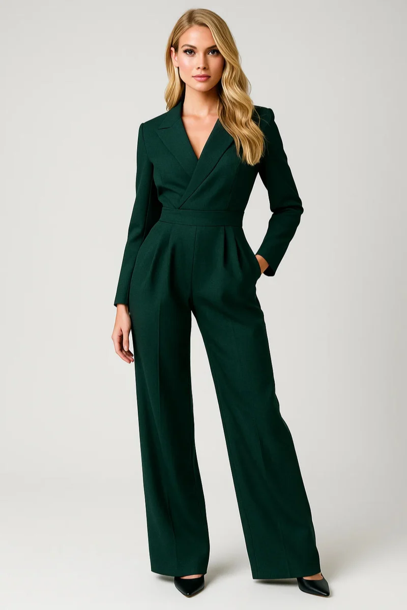Women's Fitted V Neck Wide Leg Jumpsuit Summer Evening One-Piece Outfit