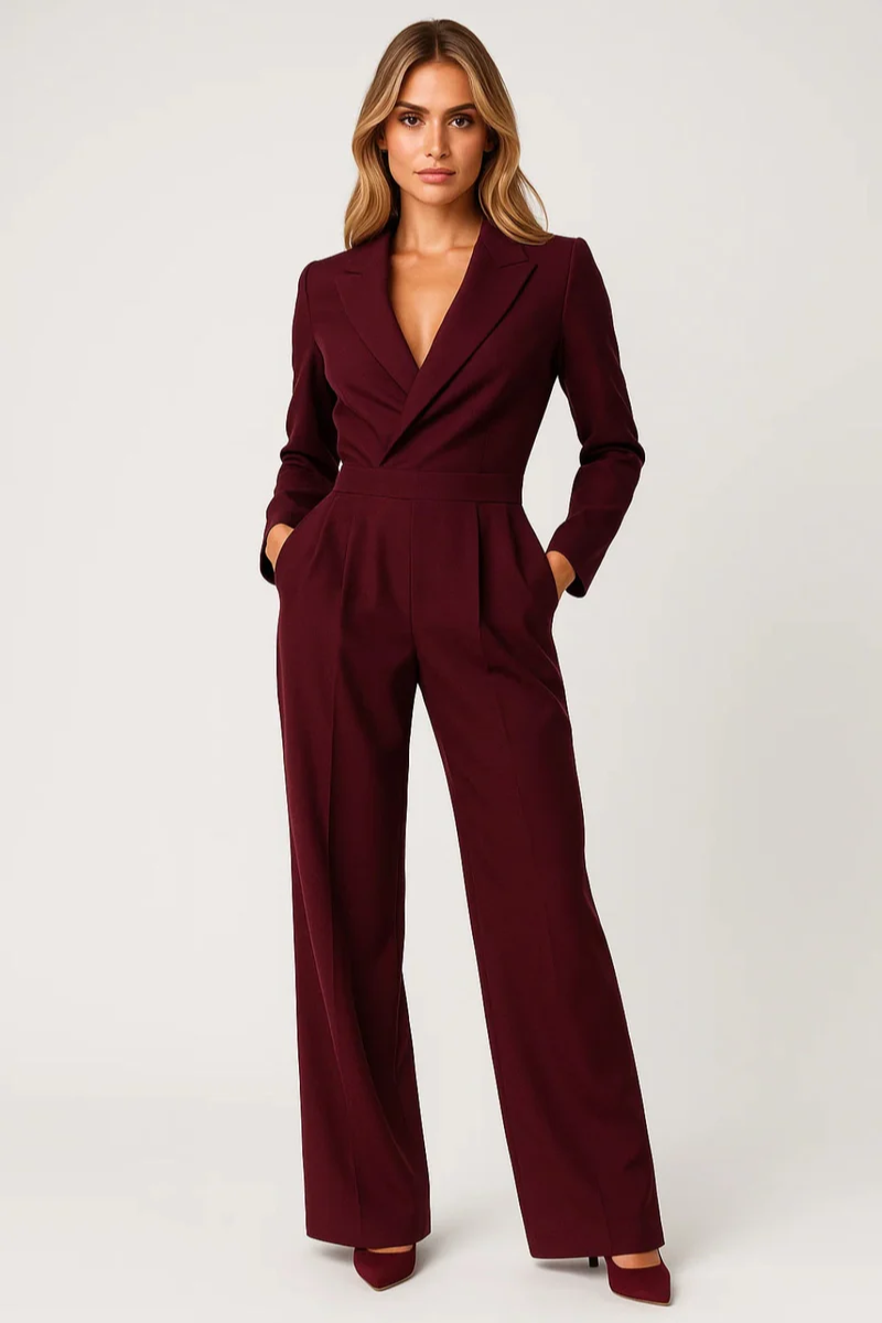 Women's Fitted V Neck Wide Leg Jumpsuit Summer Evening One-Piece Outfit