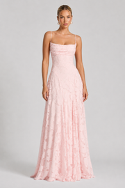 Damen Floral Cowl Neck Maxikleid – Ärmelloses elegantes Anlasskleid