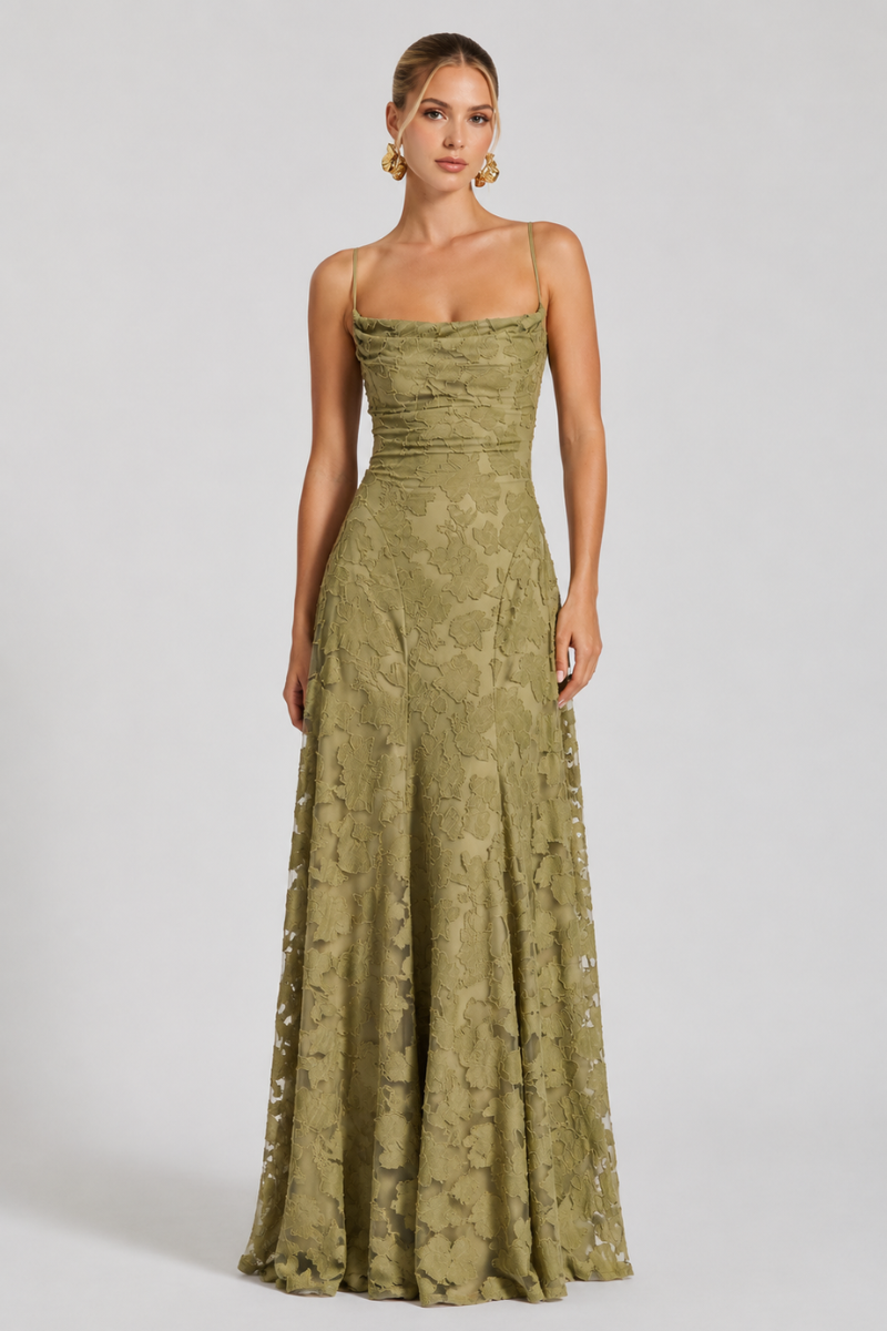 Damen Floral Cowl Neck Maxikleid – Ärmelloses elegantes Anlasskleid