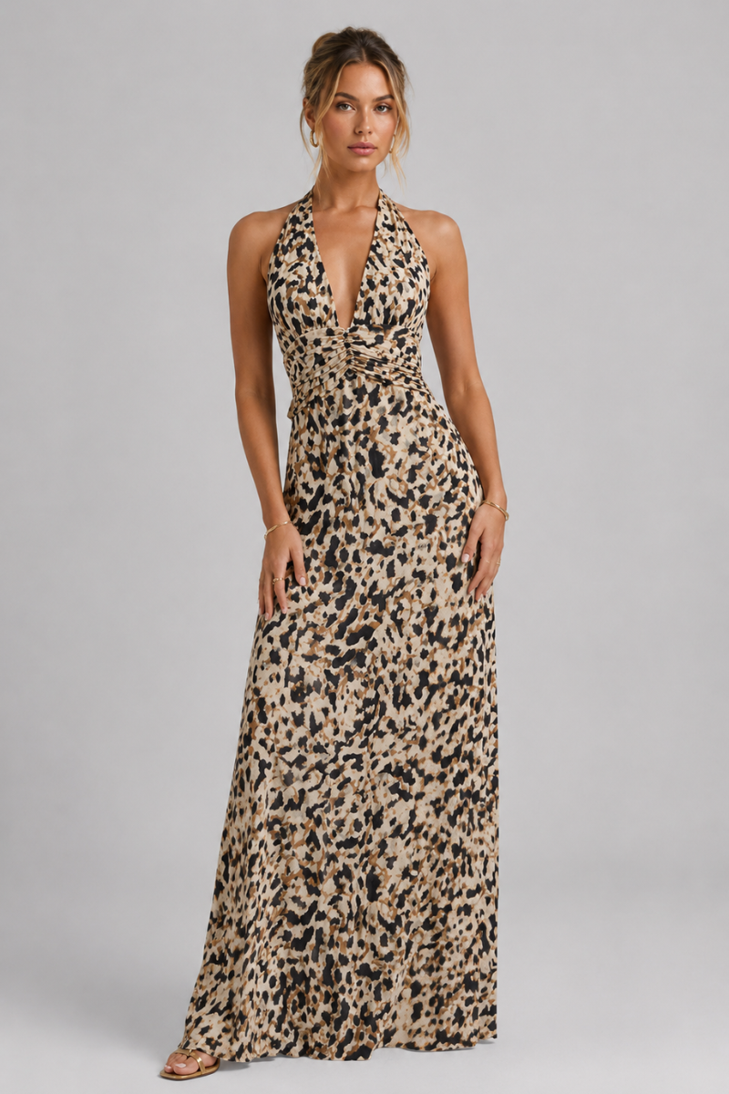 Women's Floral Halter Neck Maxi Dress – Elegant Summer Occasion Dress