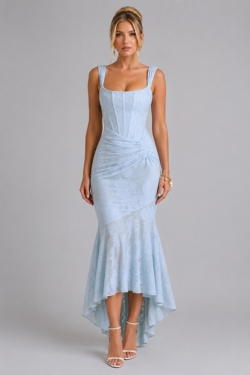 Women's Floral Lace V Neck Midi Dress – Elegant Occasion and Wedding Guest Dress
