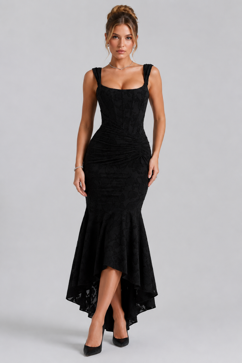 Women's Floral Lace V Neck Midi Dress – Elegant Occasion and Wedding Guest Dress