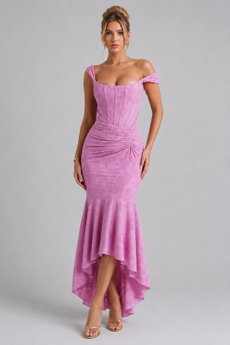 Women's Floral Lace V Neck Midi Dress – Elegant Occasion and Wedding Guest Dress