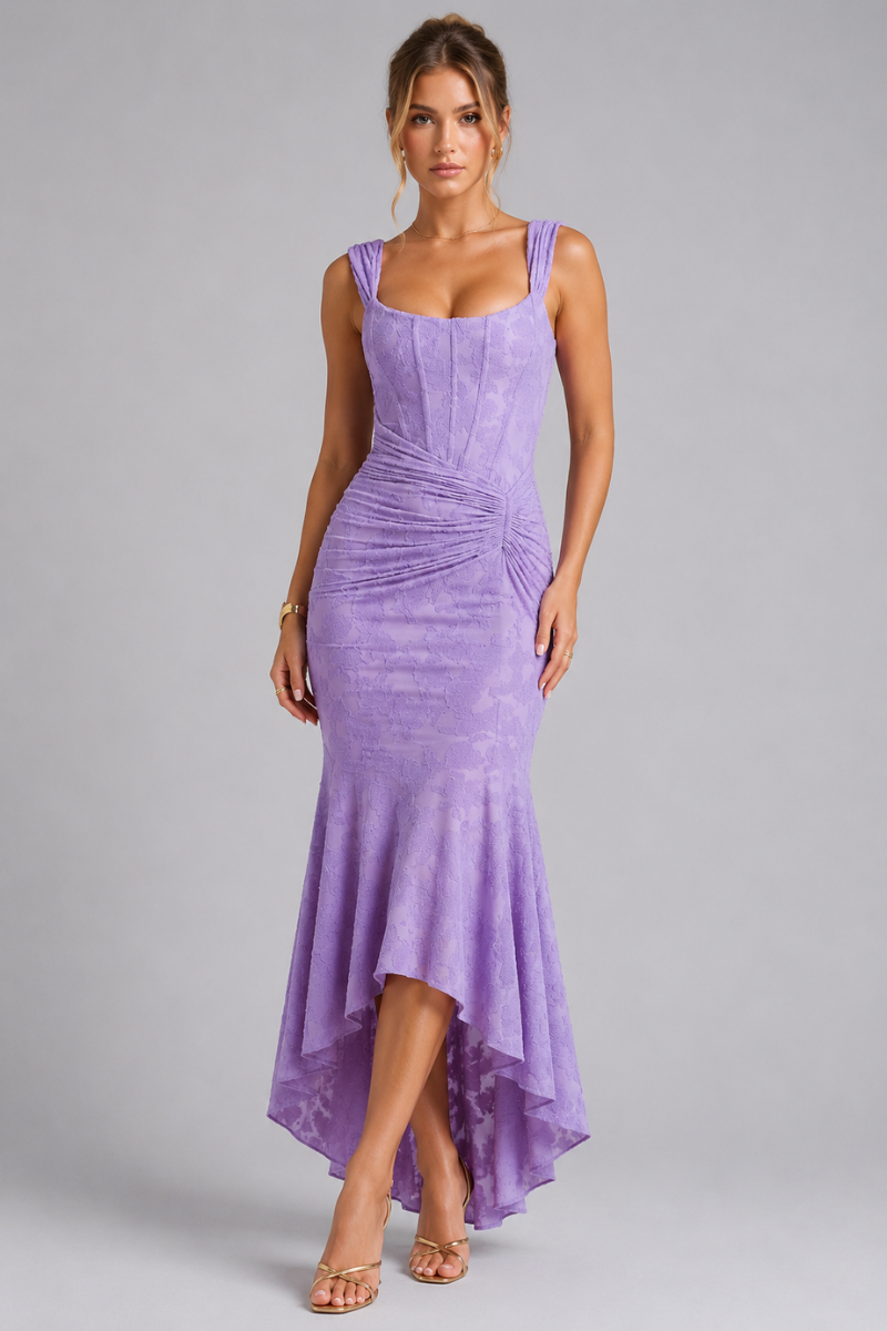 Women's Floral Lace V Neck Midi Dress – Elegant Occasion and Wedding Guest Dress