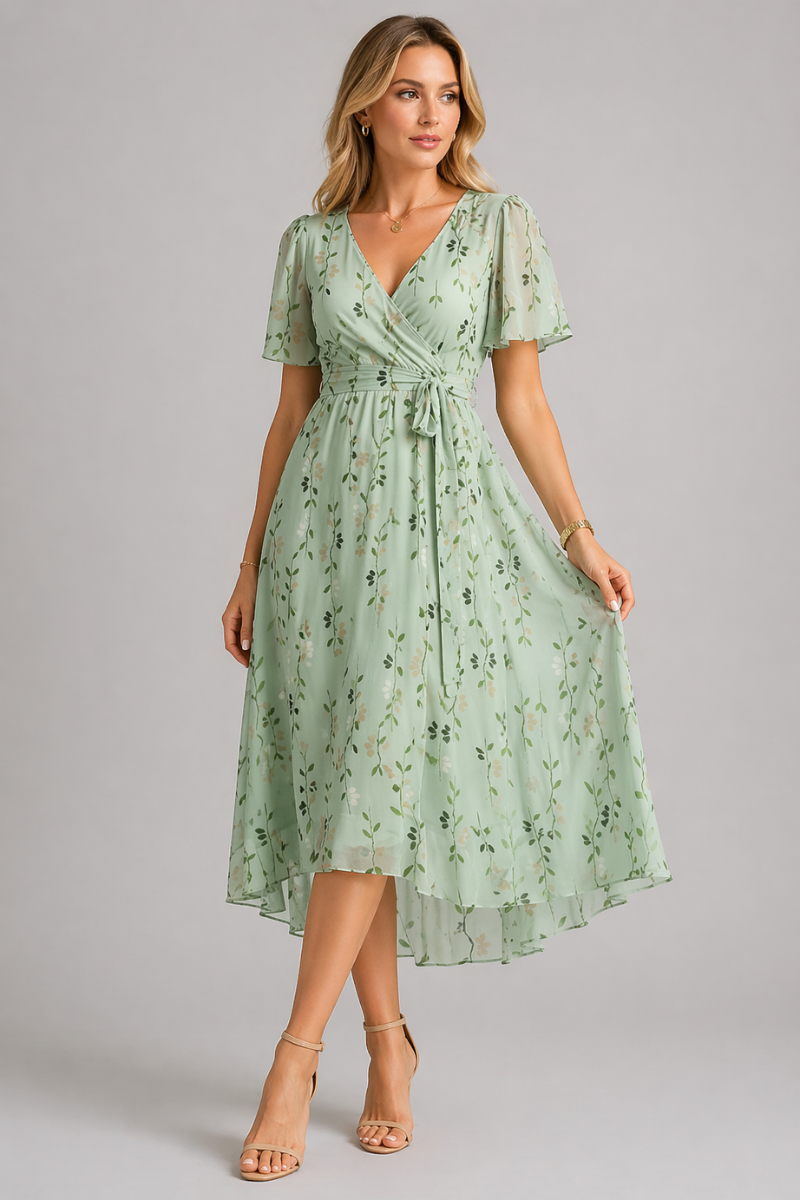 Women's Floral Midi Dress - Casual Summer Print Dress