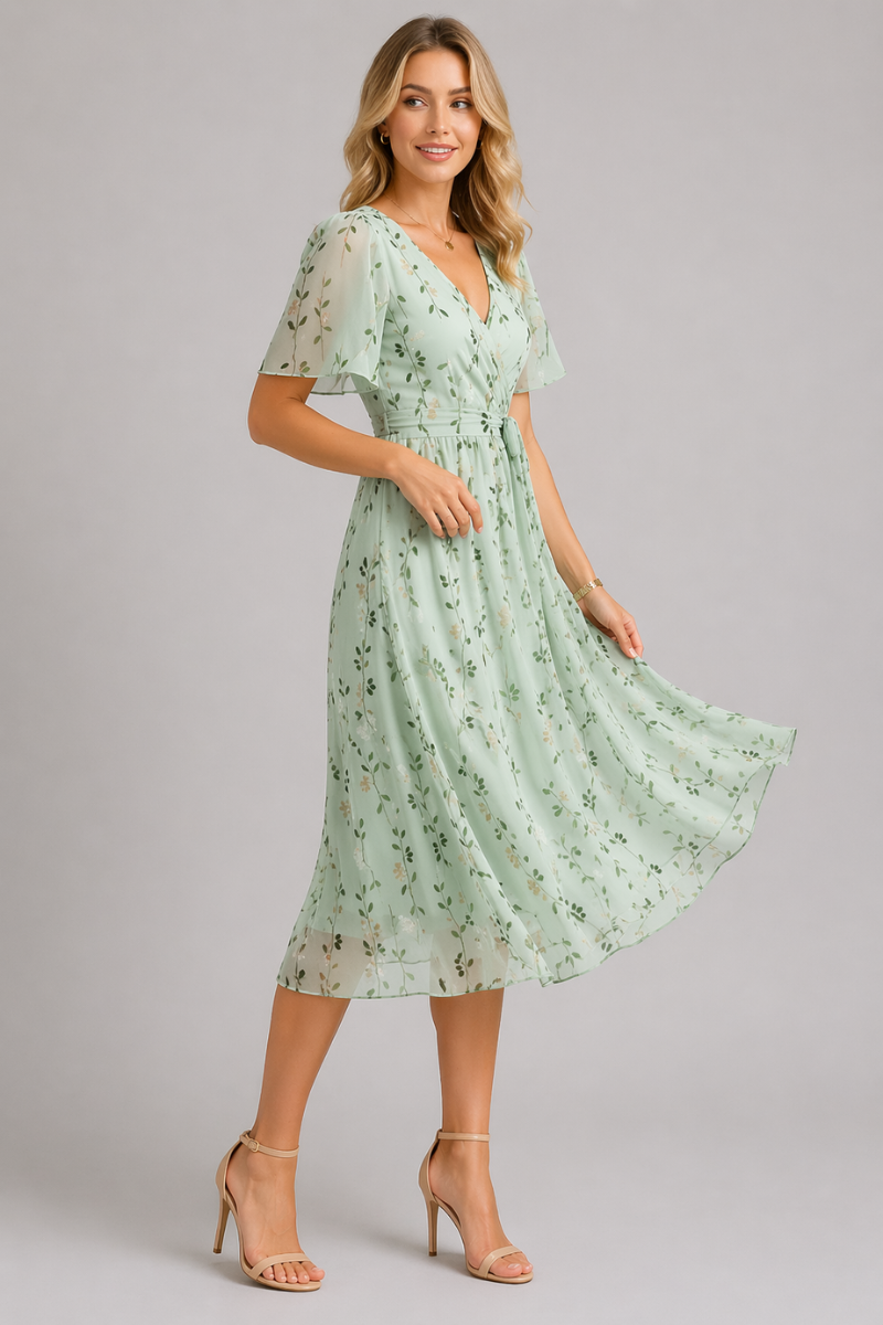 Women's Floral Midi Dress - Casual Summer Print Dress