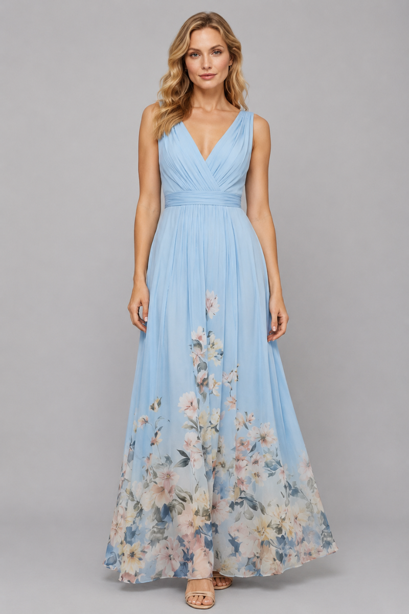 Women's Floral Ombre V Neck Maxi Dress – Elegant Wedding Guest Occasion Dress