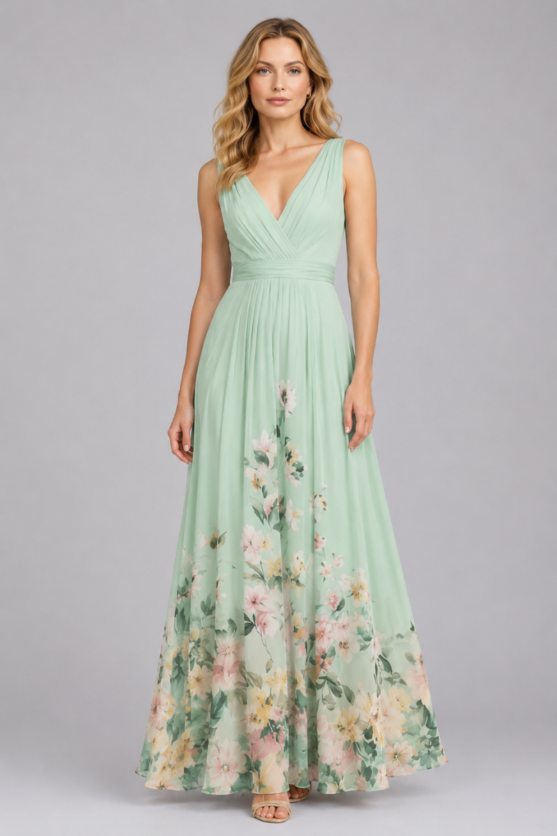 Women's Floral Ombre V Neck Maxi Dress – Elegant Wedding Guest Occasion Dress