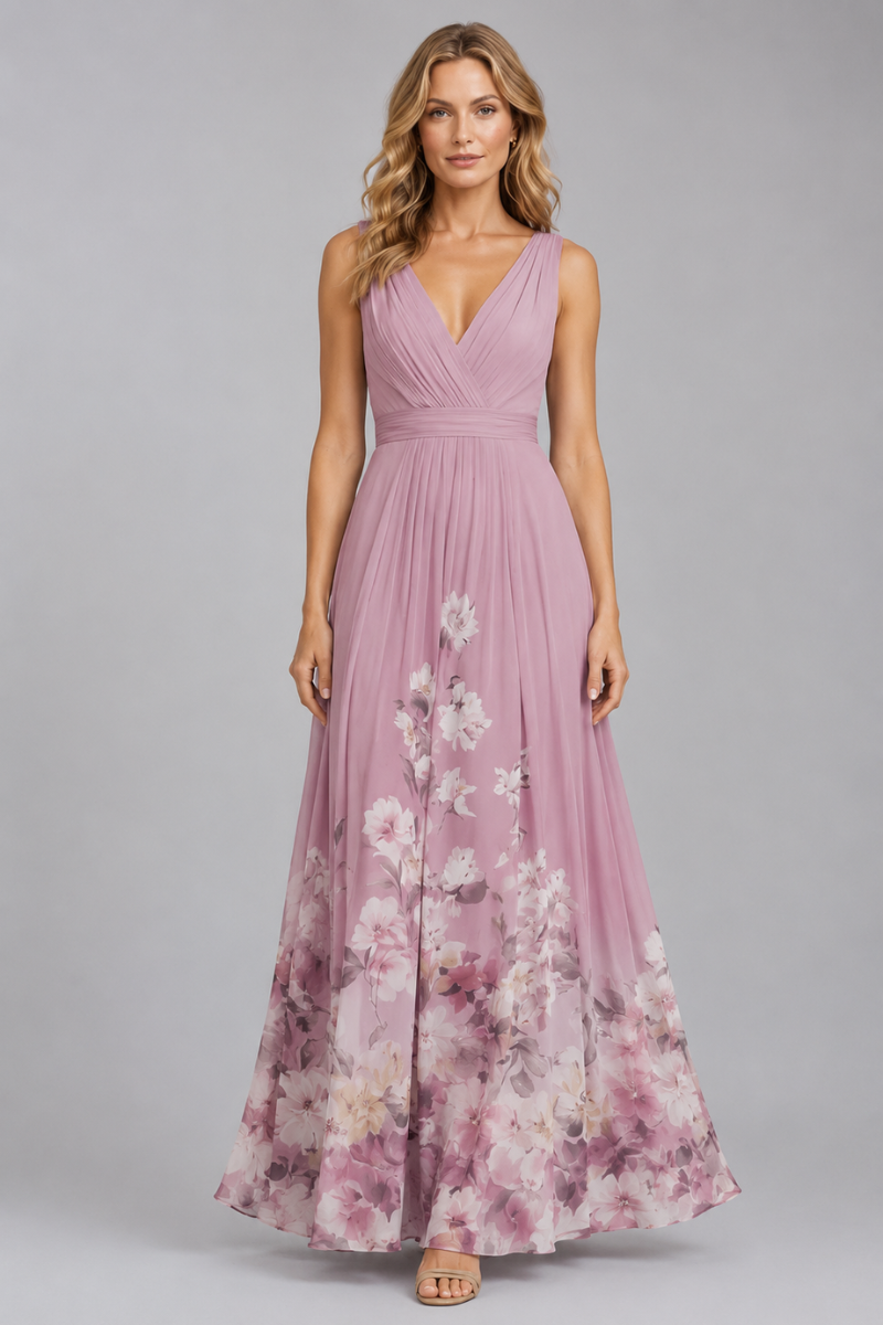 Women's Floral Ombre V Neck Maxi Dress – Elegant Wedding Guest Occasion Dress