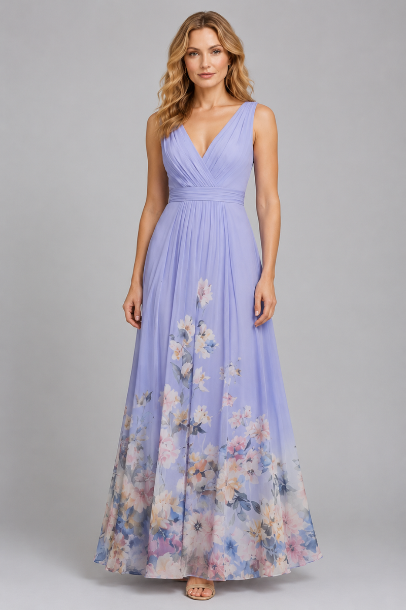 Women's Floral Ombre V Neck Maxi Dress – Elegant Wedding Guest Occasion Dress