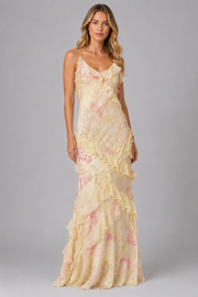 Women's Floral Ruffle Strap Maxi Dress – Elegant Summer Occasion Dress